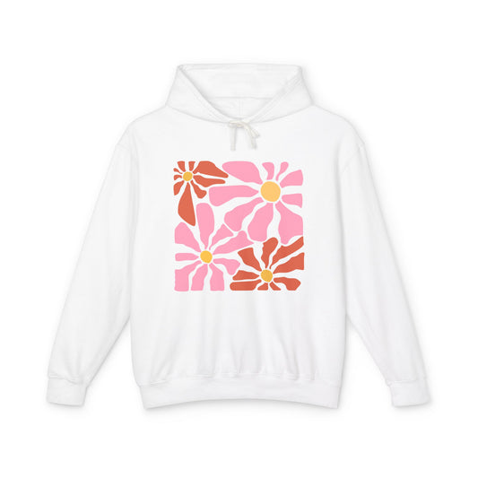 Retro Pink Daisy Graphic Lightweight Women's Hooded Sweatshirt