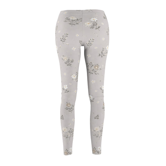 Soft Neutral Grey Floral Women's Casual Leggings