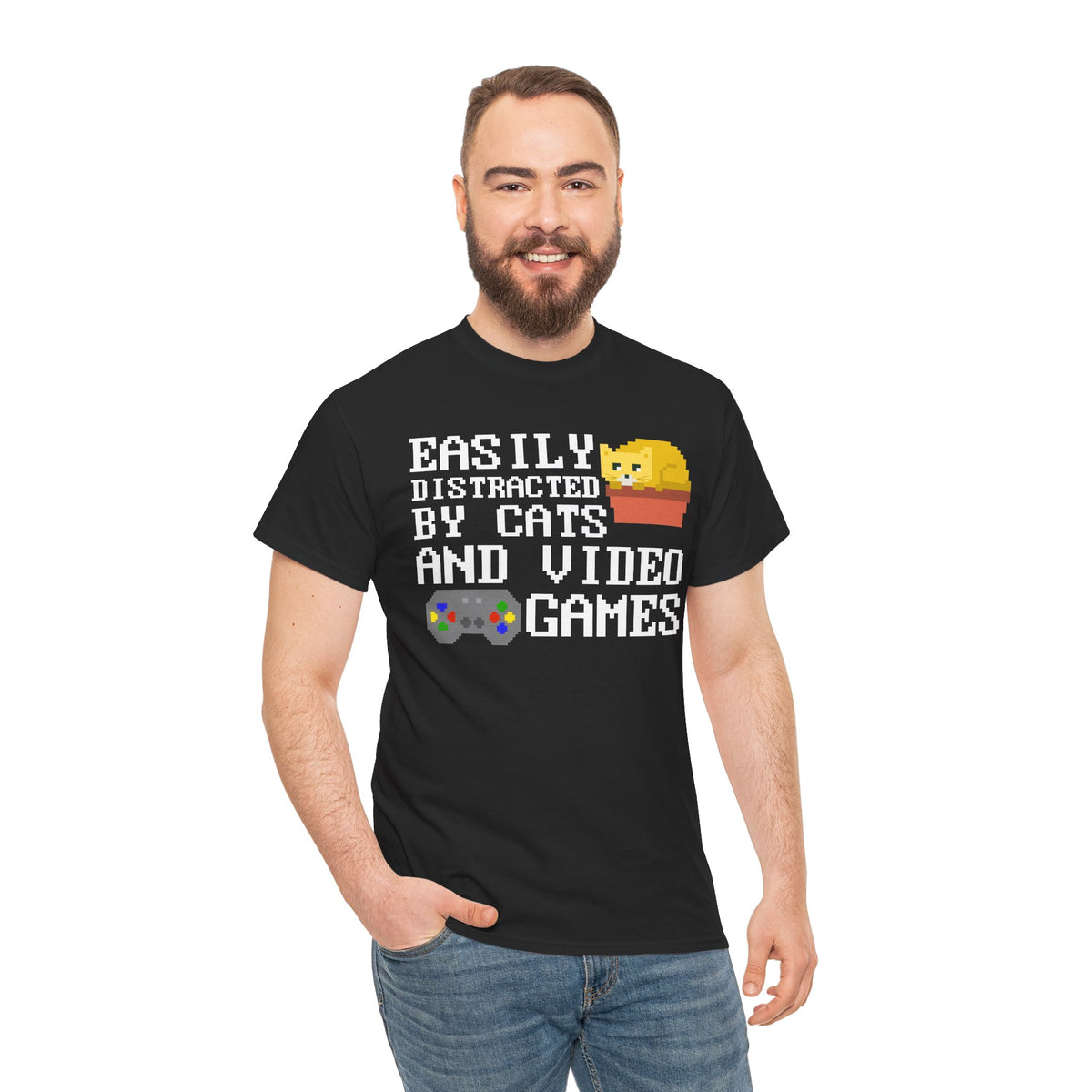 Easily Distracted By Cats And Video Games T-Shirt