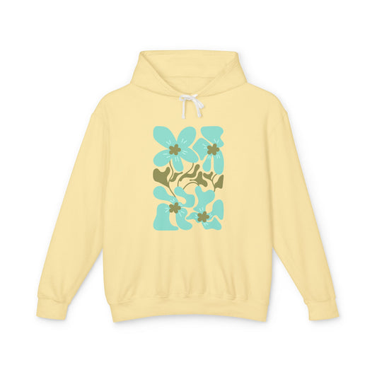 Teal Flower Graphic Lightweight Women's Hooded Sweatshirt