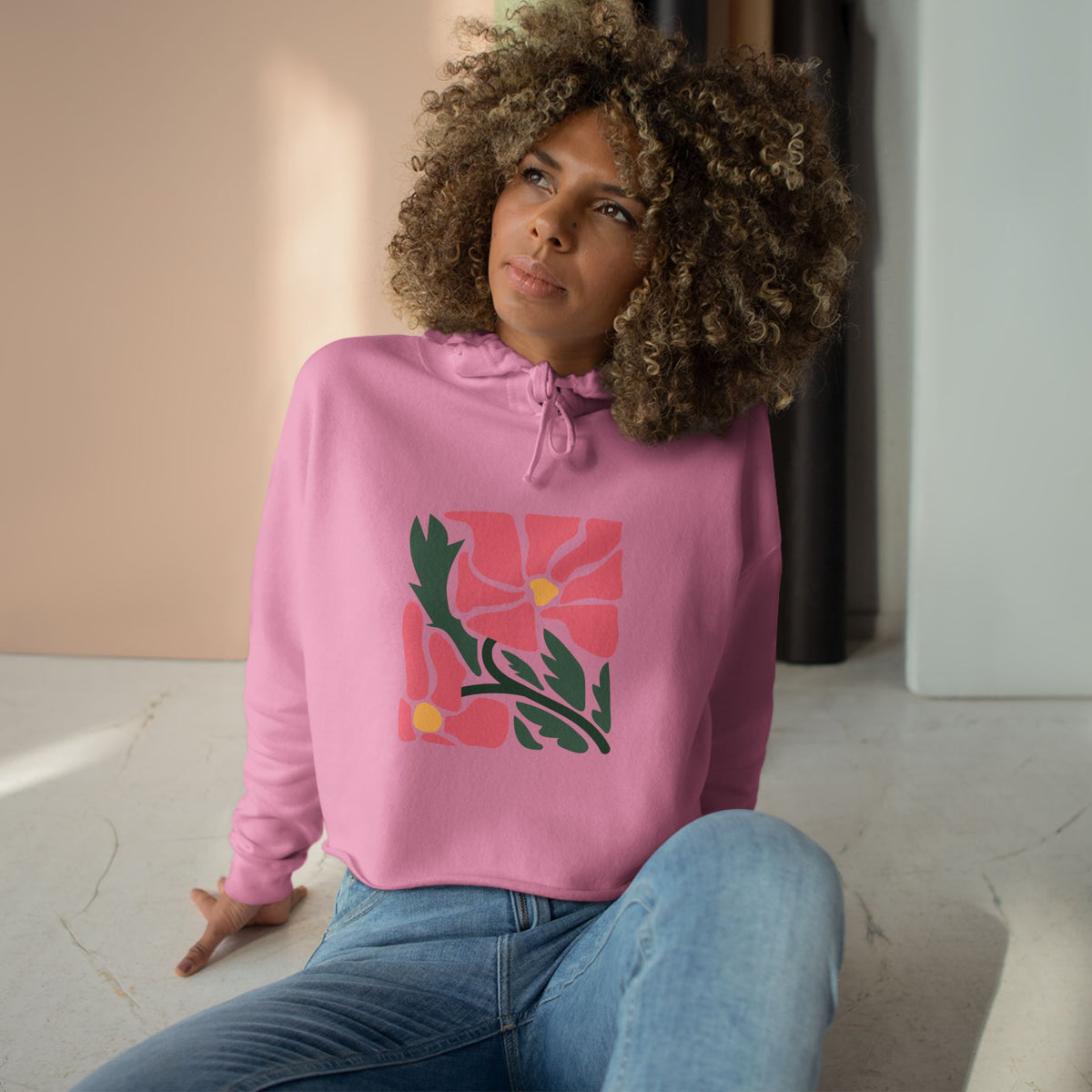 Pink Garden Graphic Crop Hoodie