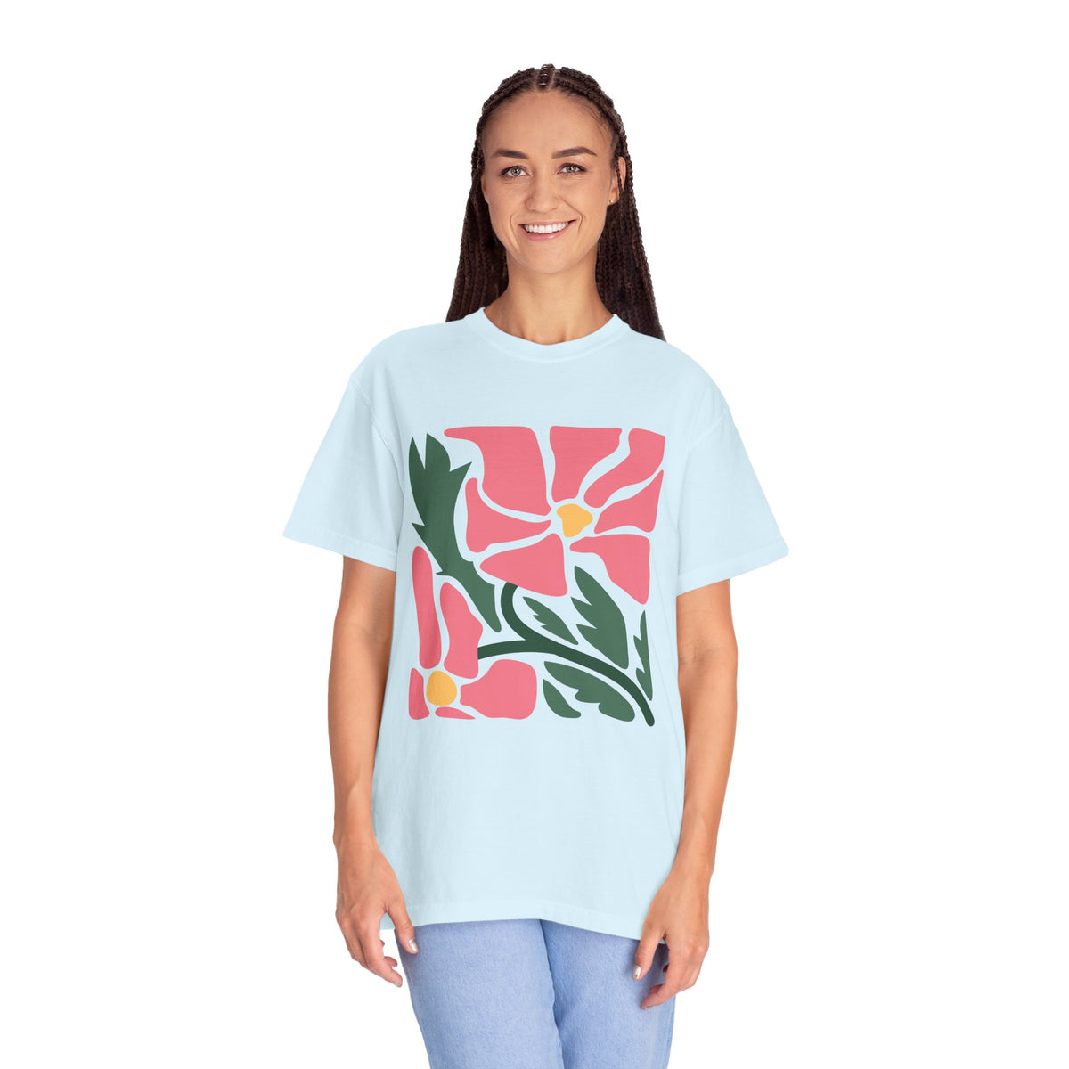 Pink Garden Graphic Garment-Dyed Women's T-Shirt