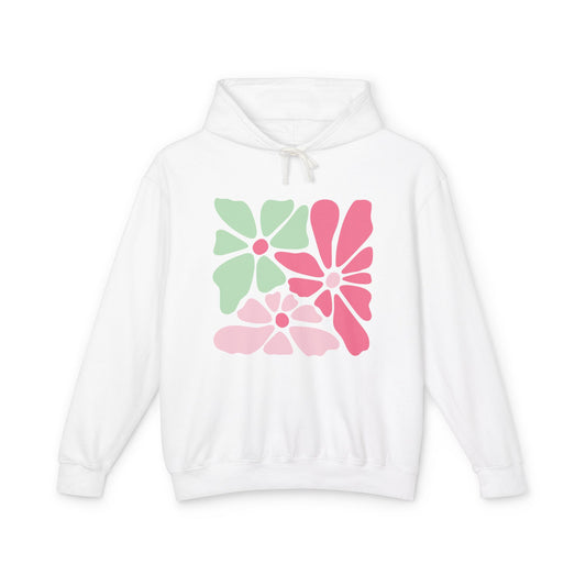 Floral Retro Block Print Lightweight Women's Hooded Sweatshirt