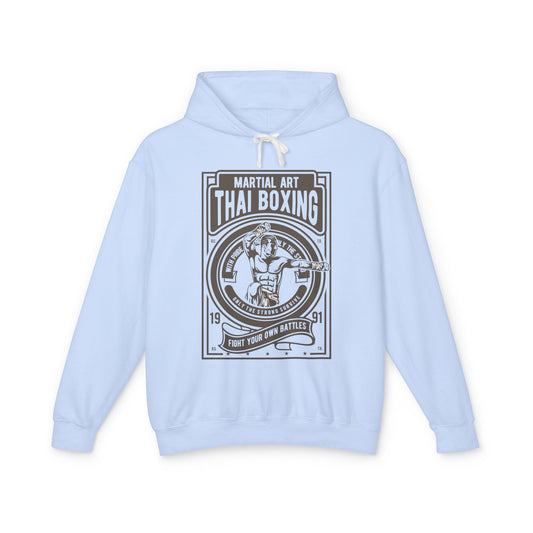 Muay Thai Boxing Vintage Emblem Lightweight Hooded Sweatshirt