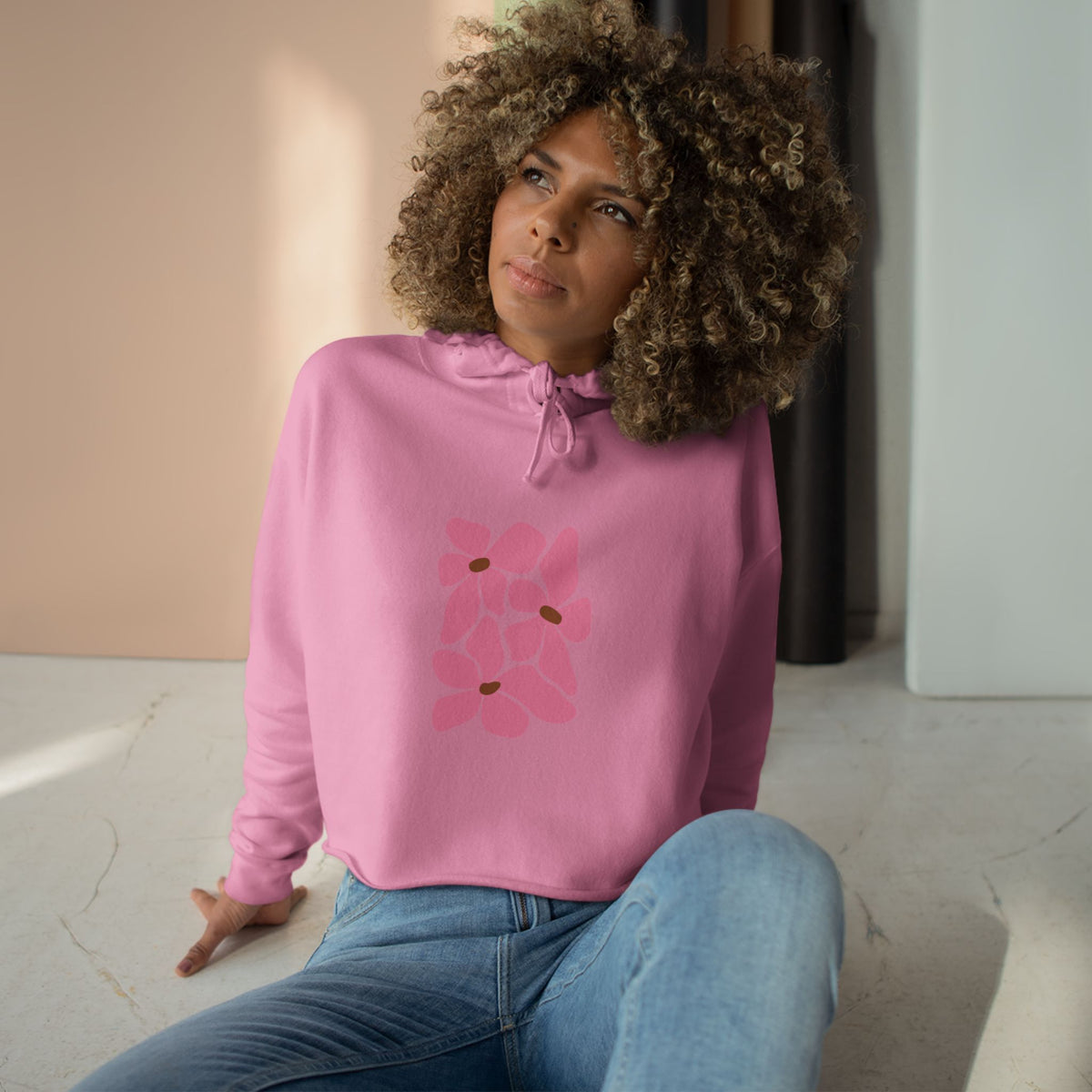 Pink Petal Bloom Crop Hoodie