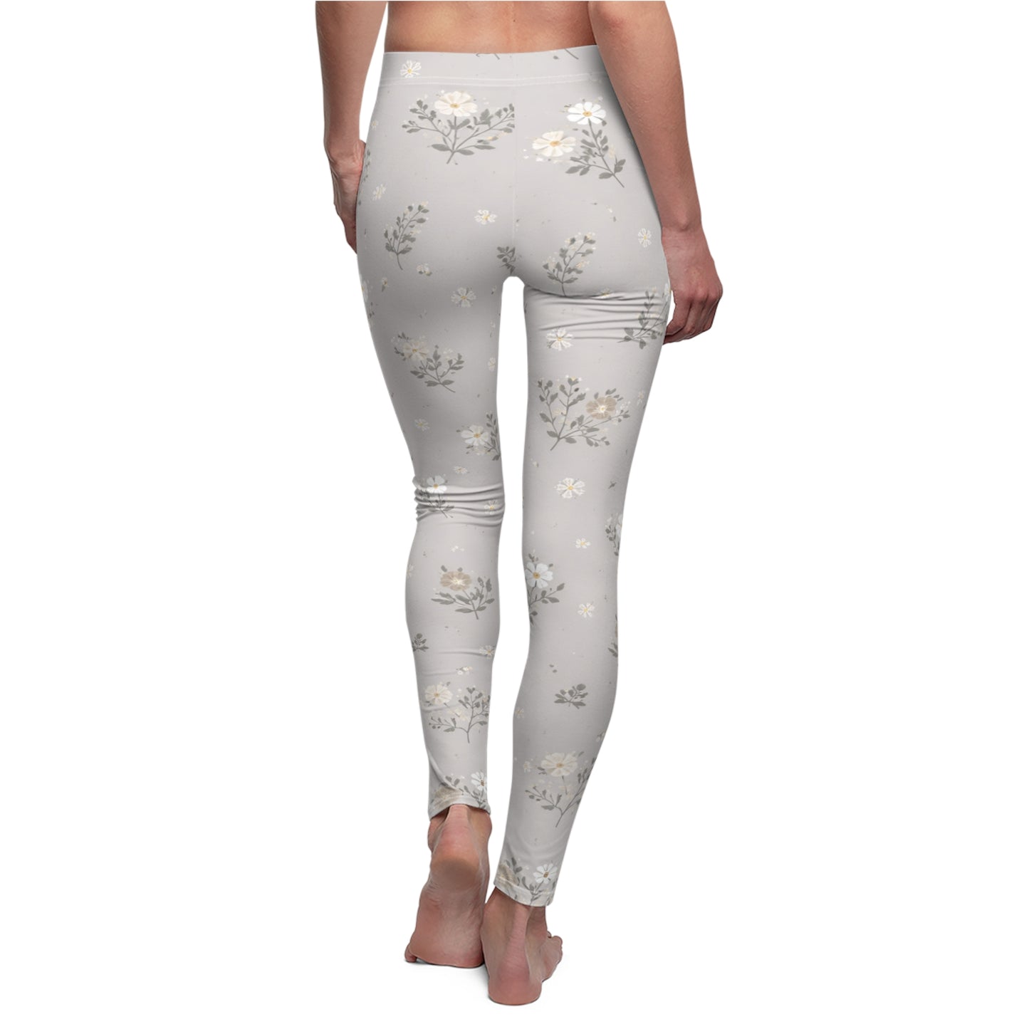 Soft Neutral Grey Floral Women's Casual Leggings
