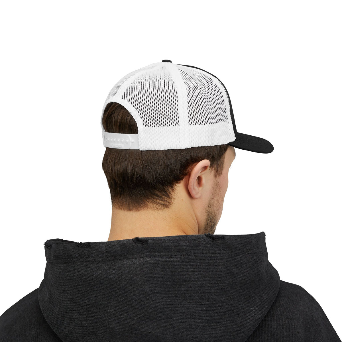 Black Snapback Trucker Cap with Vintage Skull Graphic