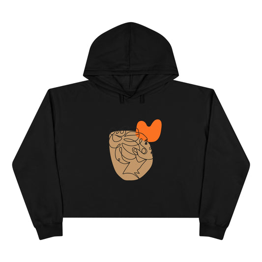 Abstract Heart Line Art Crop Hoodie