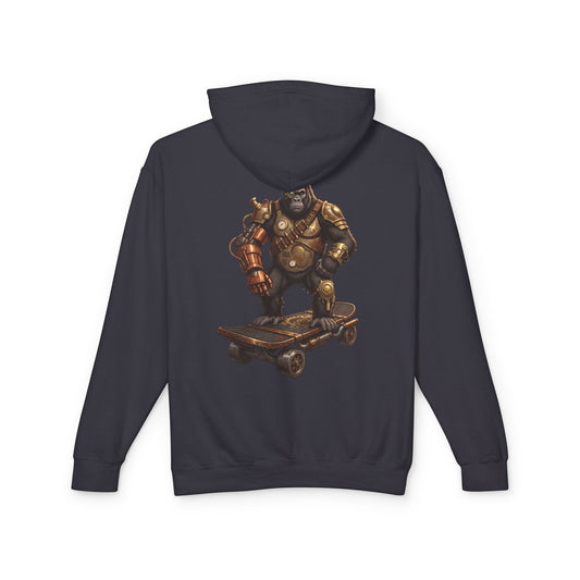 Steampunk Gorilla Skateboard Lightweight Hooded Sweatshirt