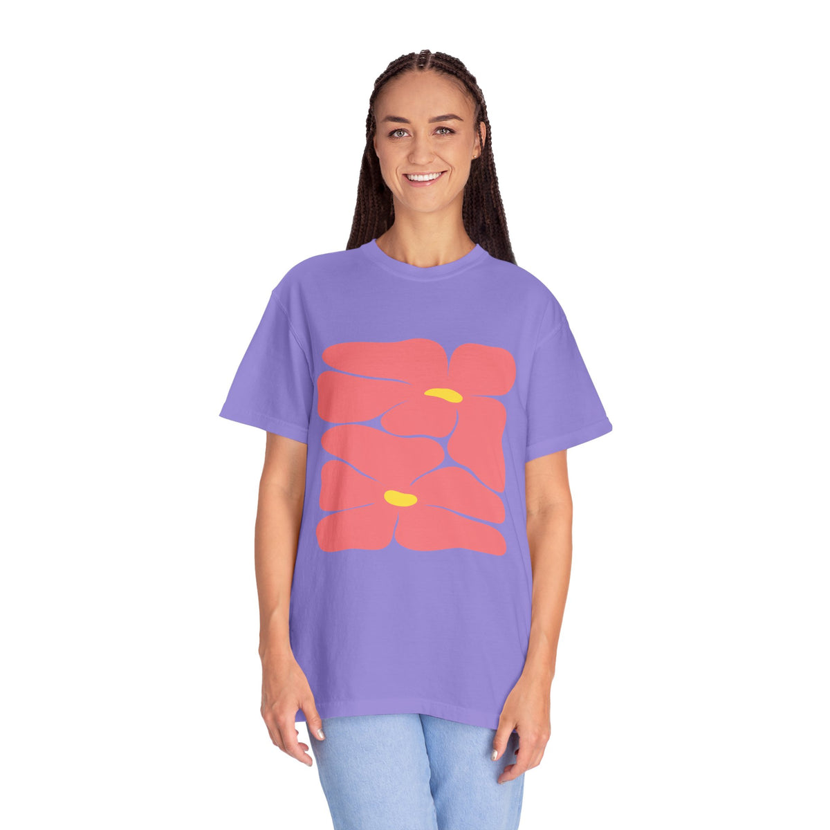 Pink Retro Flowers Graphic Garment-Dyed Women's T-Shirt