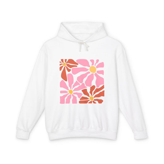 Retro Pink Daisy Graphic Lightweight Women's Hooded Sweatshirt