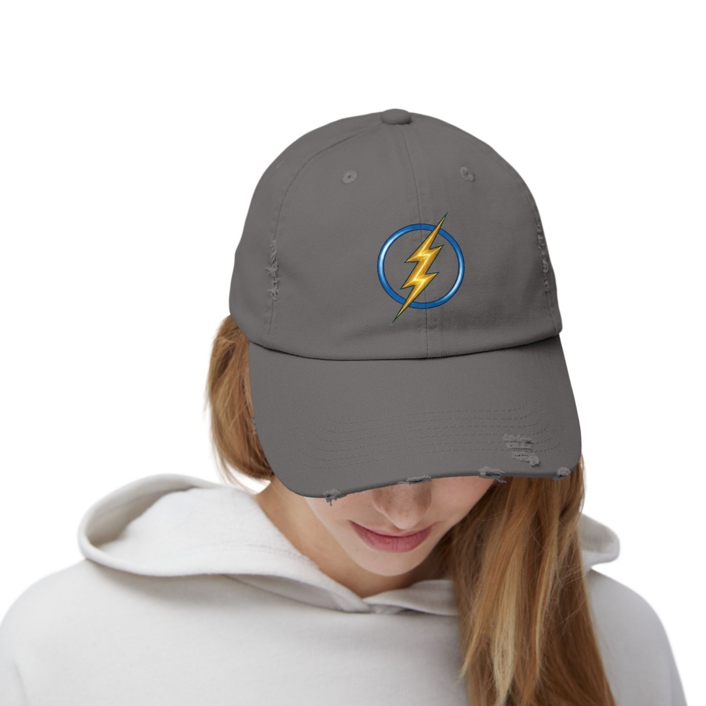Lightning Bolt Logo Distressed Baseball Cap