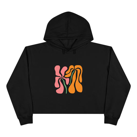 Groovy Pink & Orange Floral Crop Hoodie
