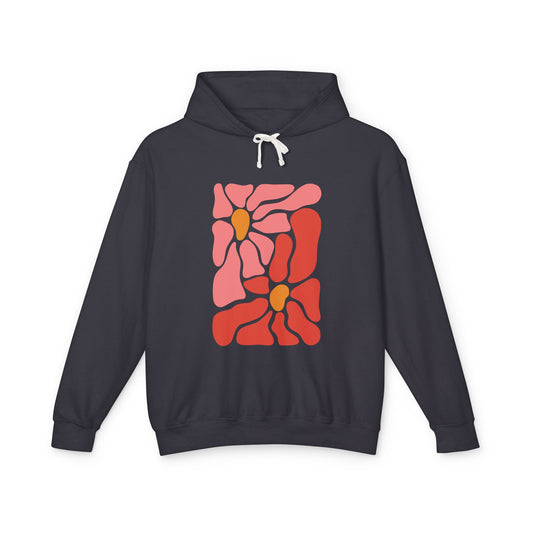 Pink Retro Flower Graphic Lightweight Women's Hooded Sweatshirt