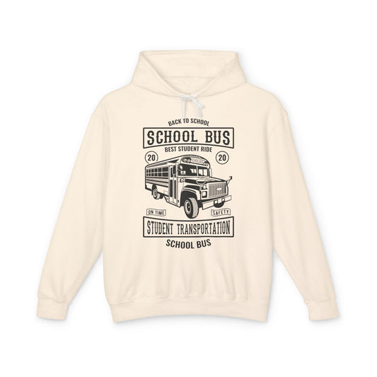Back To School Bus Transportation Lightweight Hooded Sweatshirt