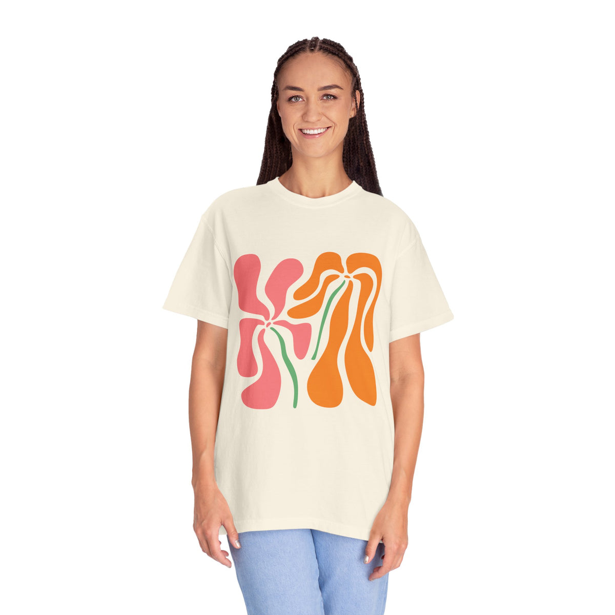 Groovy Pink & Orange Floral Garment-Dyed Women's T-Shirt