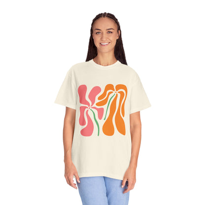 Groovy Pink & Orange Floral Garment-Dyed Women's T-Shirt