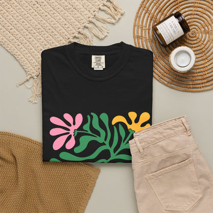 Floral Cutout Abstract Garment-Dyed Women's T-Shirt