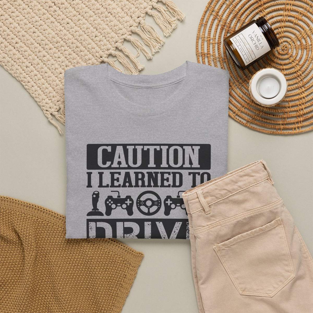 "Caution I Learned To Drive Through Video Games" Gamer T-Shirt