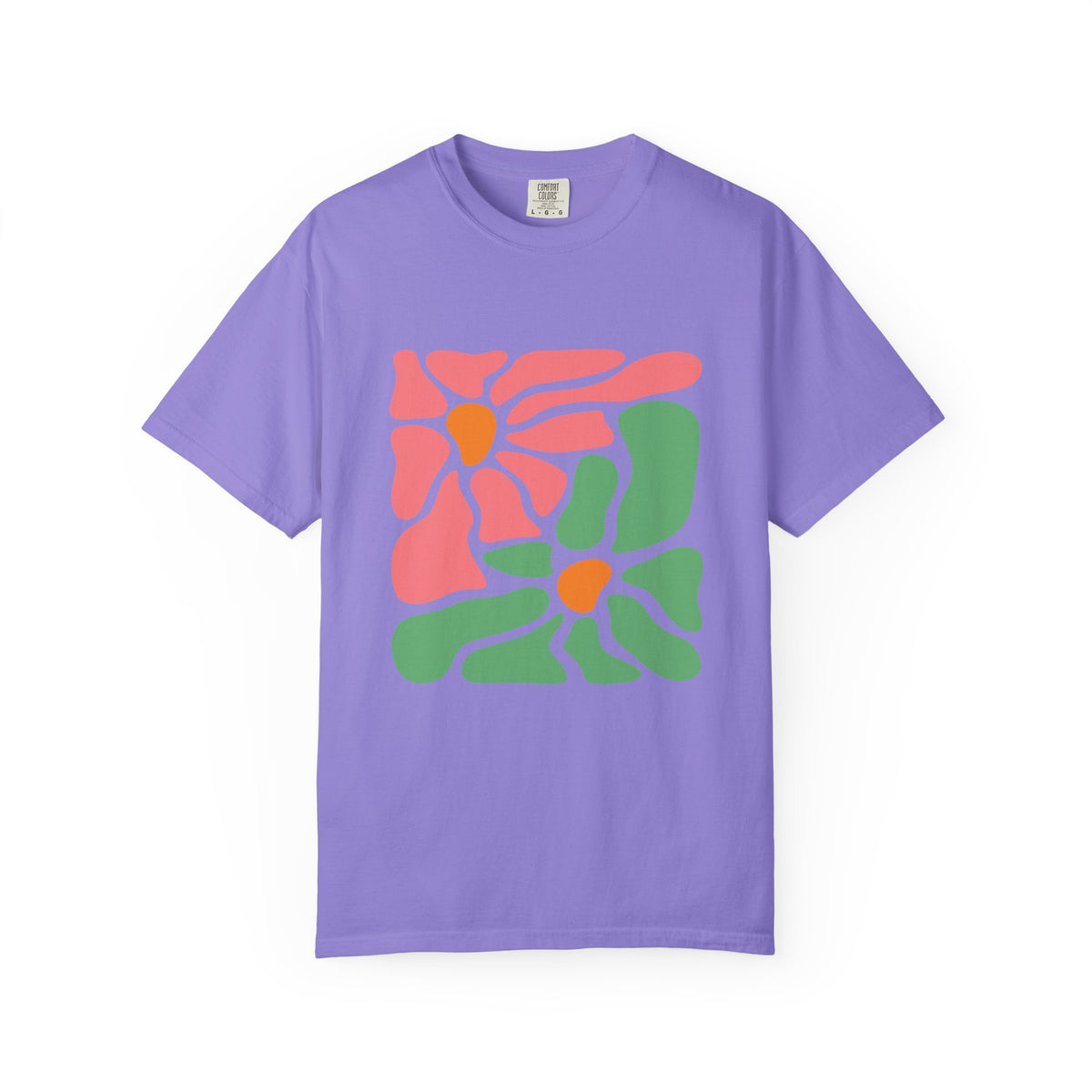 Abstract Pink & Green Flower Garment-Dyed Women's T-Shirt