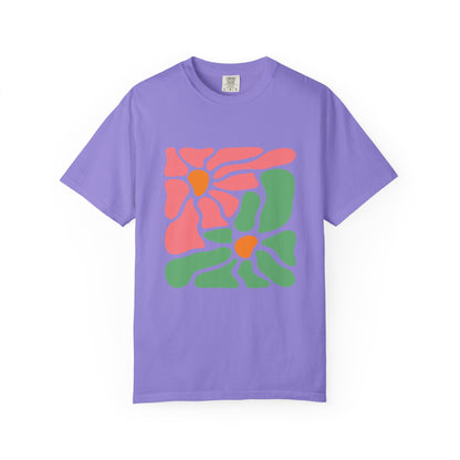 Abstract Pink & Green Flower Garment-Dyed Women's T-Shirt