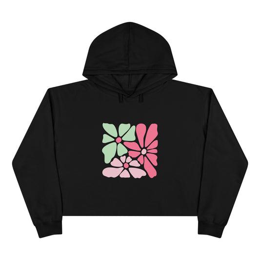 Floral Retro Block Print Crop Hoodie