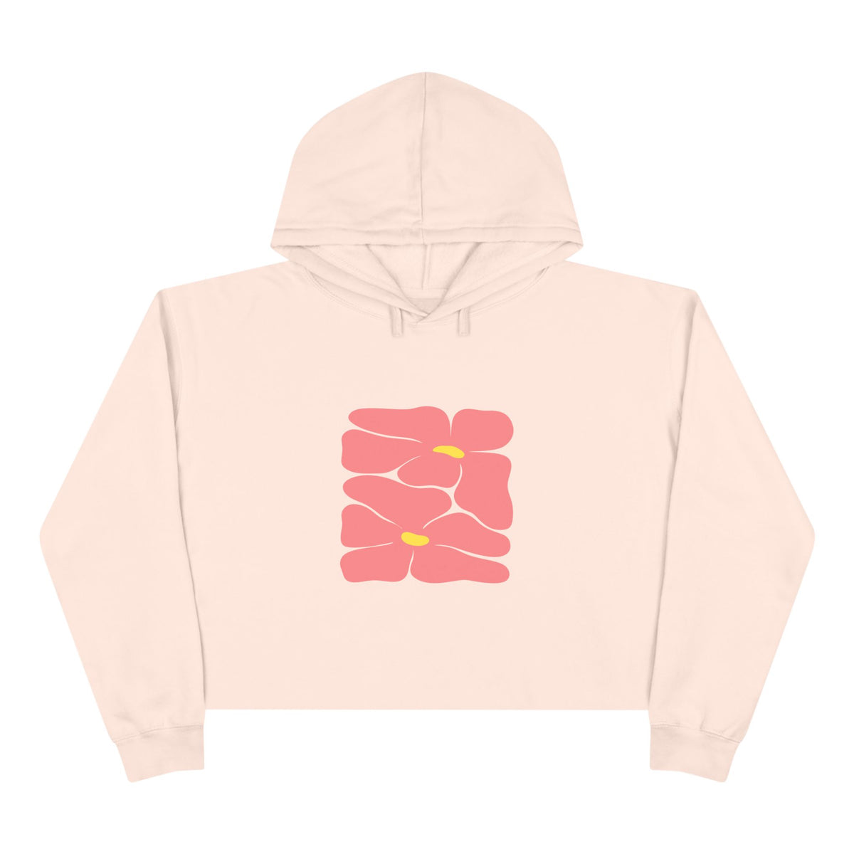 Pink Retro Flowers Graphic Crop Hoodie