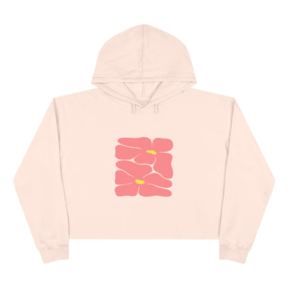 Pink Retro Flowers Graphic Crop Hoodie