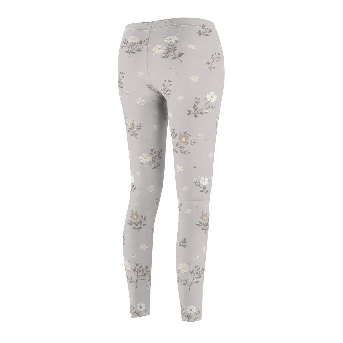 Soft Neutral Grey Floral Women's Casual Leggings