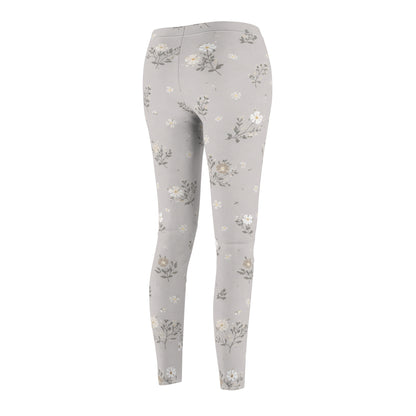 Soft Neutral Grey Floral Women's Casual Leggings