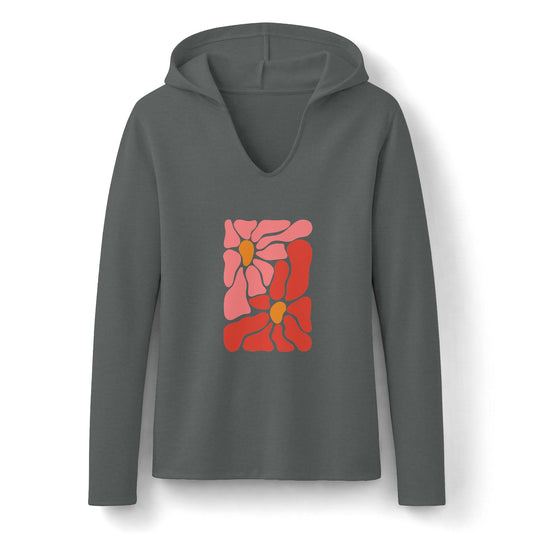 Pink Retro Flower Graphic Long Sleeve Women's Hoodie