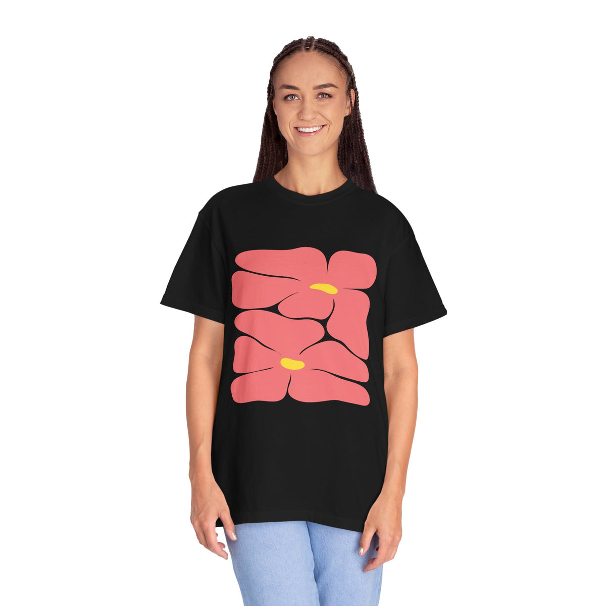 Pink Retro Flowers Graphic Garment-Dyed Women's T-Shirt