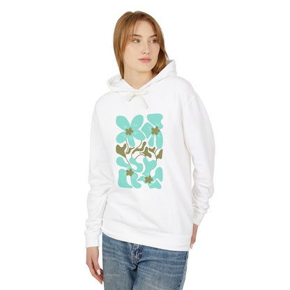 Teal Flower Graphic Lightweight Women's Hooded Sweatshirt
