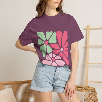 Floral Retro Block Print Garment-Dyed Women's T-Shirt