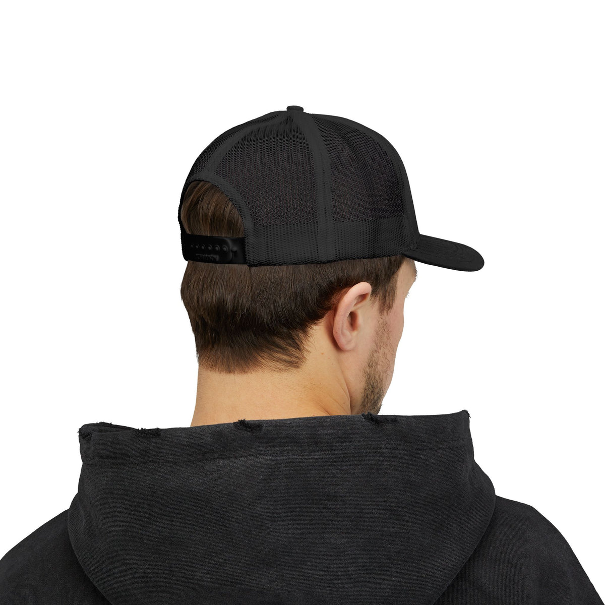 Black Snapback Trucker Cap with Vintage Skull Graphic
