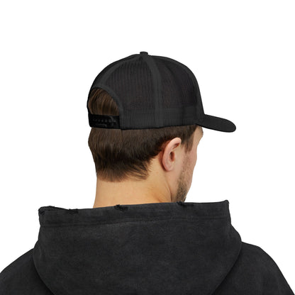 Black Snapback Trucker Cap with Vintage Skull Graphic