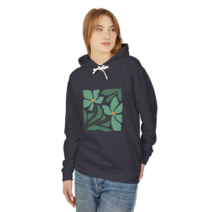 Green Botanical Square Design Lightweight Women's Hooded Sweatshirt