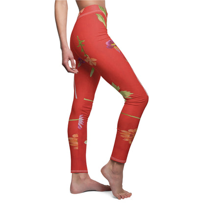 Floral Red All-Over Print Women's Casual Leggings