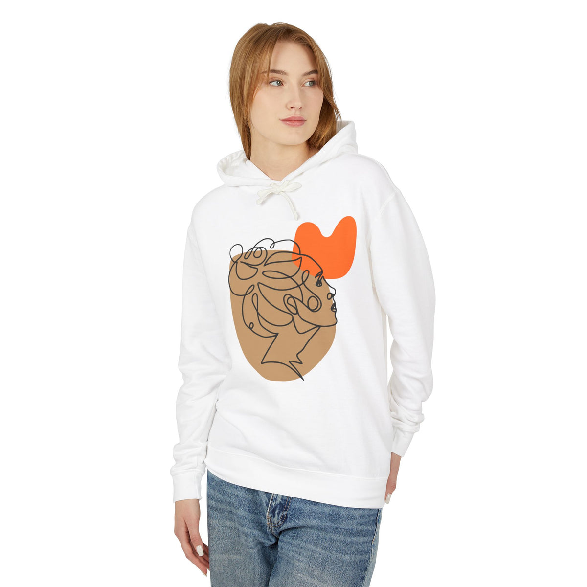 Abstract Heart Line Art Lightweight Women's Hooded Sweatshirt