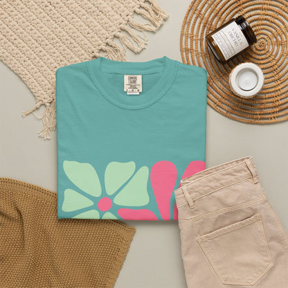 Floral Retro Block Print Garment-Dyed Women's T-Shirt