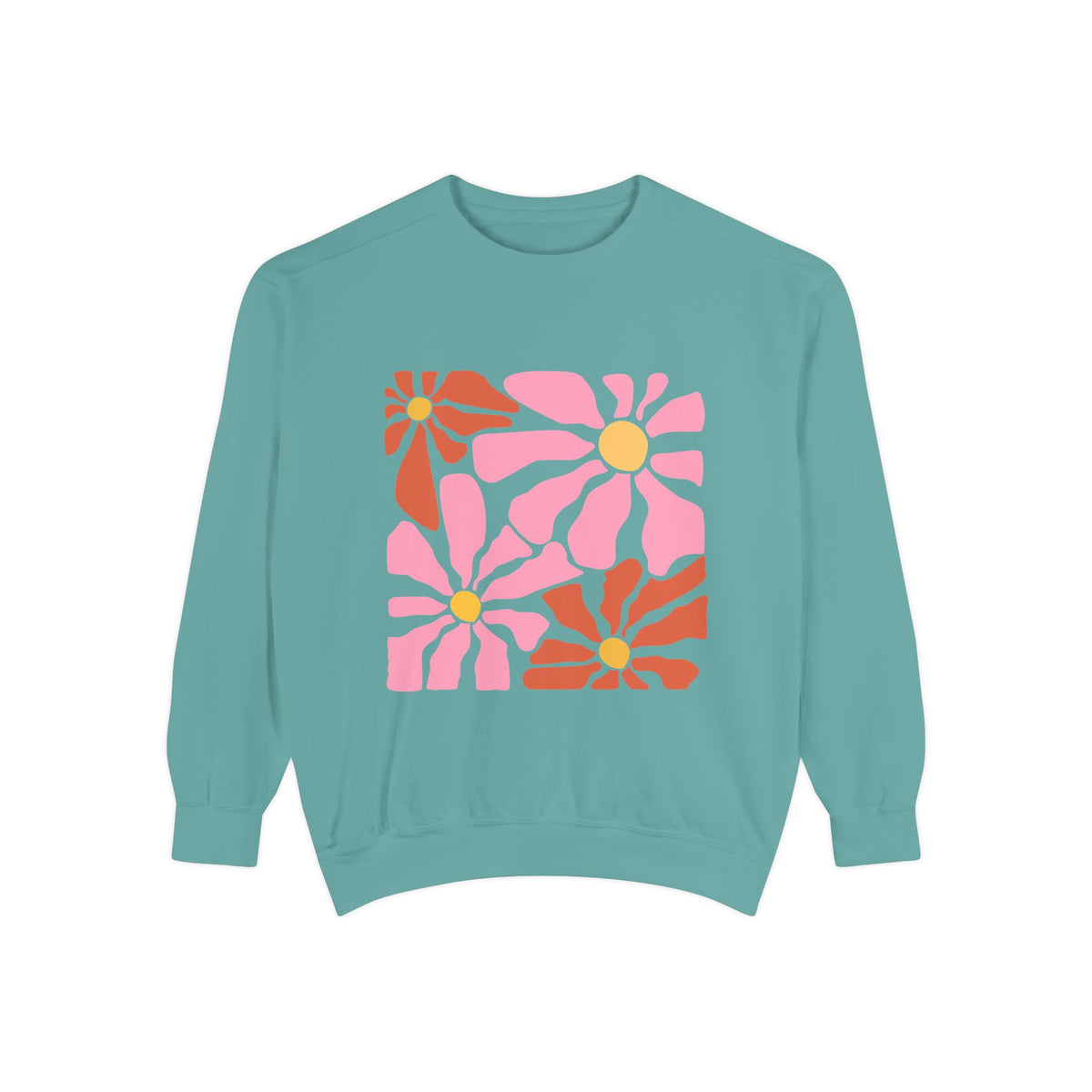 Retro Pink Daisy Graphic Garment-Dyed Women's Sweatshirt