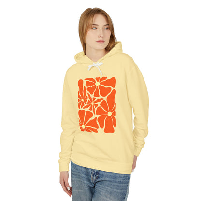 Retro Orange Floral Lightweight Women's Hooded Sweatshirt