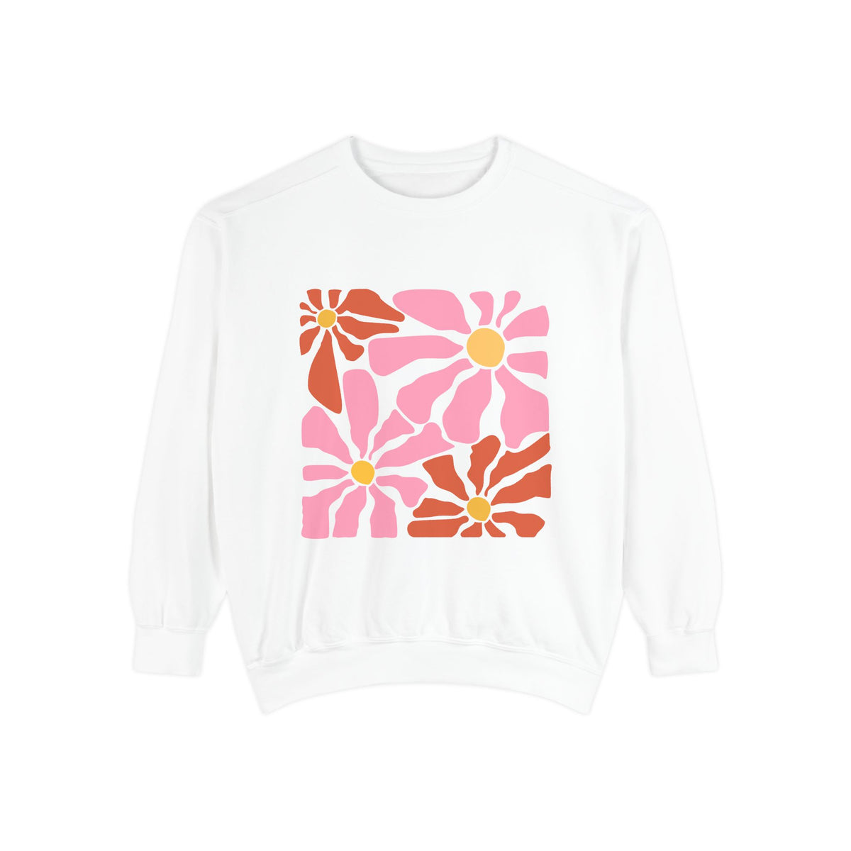 Retro Pink Daisy Graphic Garment-Dyed Women's Sweatshirt