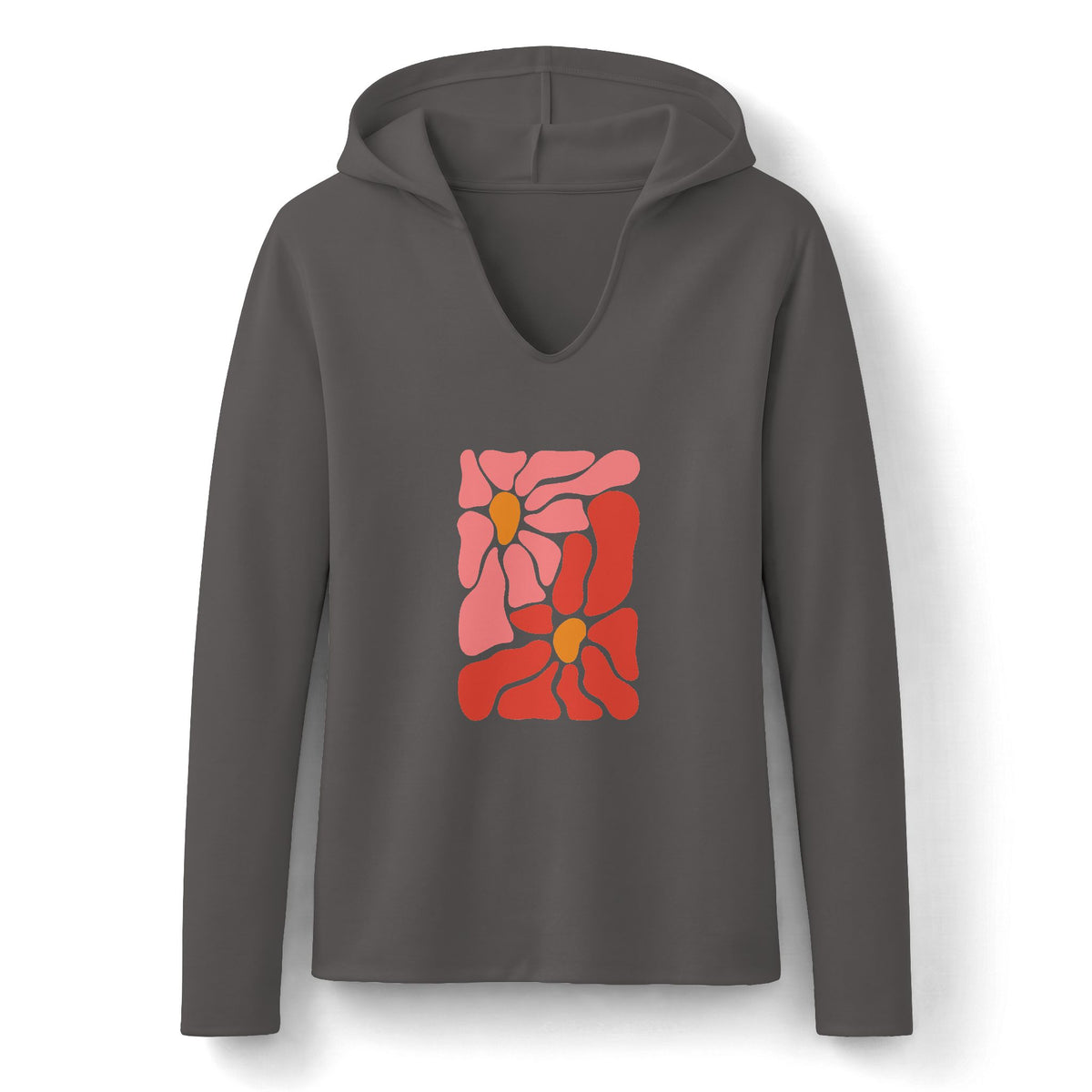 Pink Retro Flower Graphic Long Sleeve Women's Hoodie