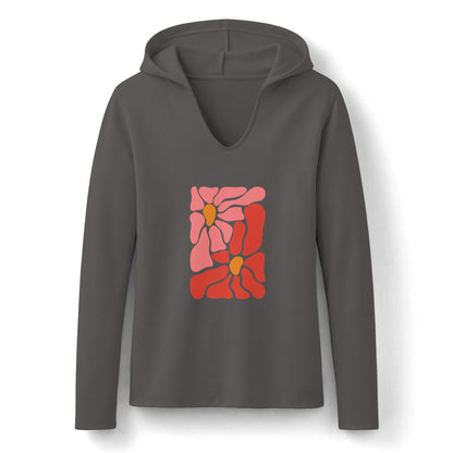 Pink Retro Flower Graphic Long Sleeve Women's Hoodie
