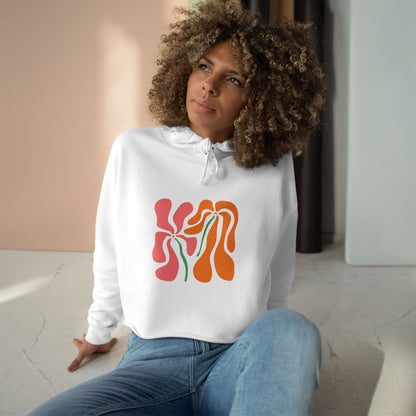 Groovy Pink & Orange Floral Crop Hoodie