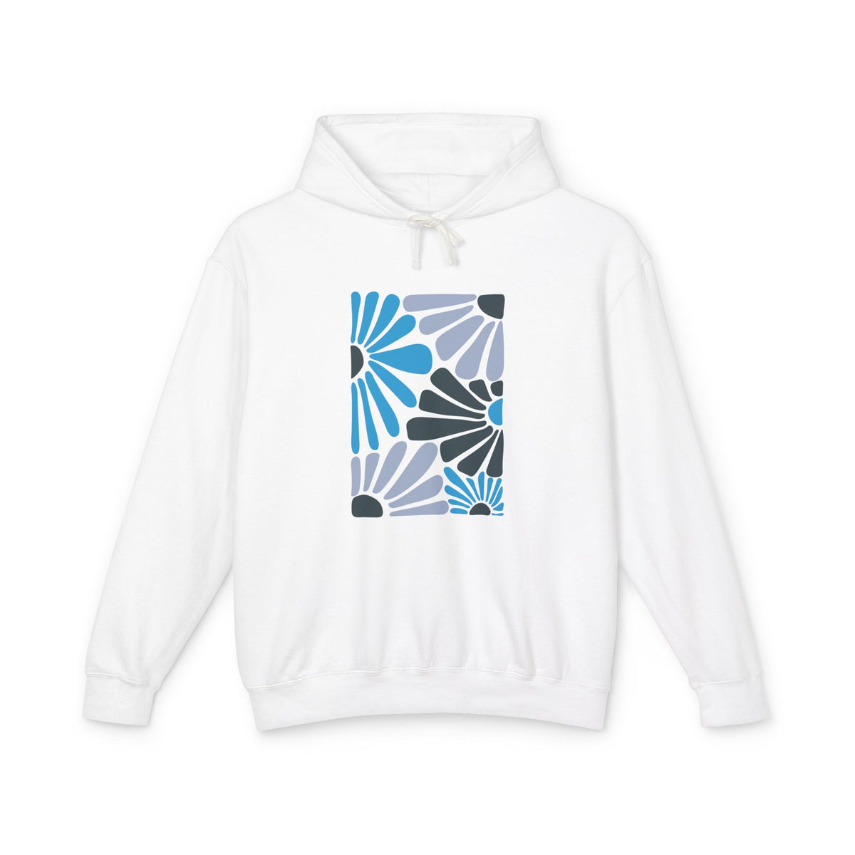 Abstract Blue Floral Pattern Lightweight Women's Hooded Sweatshirt