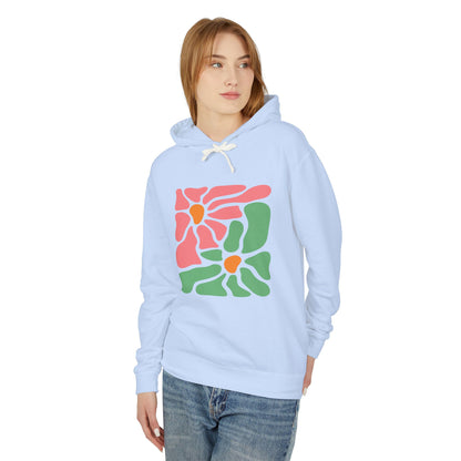 Abstract Pink & Green Flower Lightweight Women's Hooded Sweatshirt