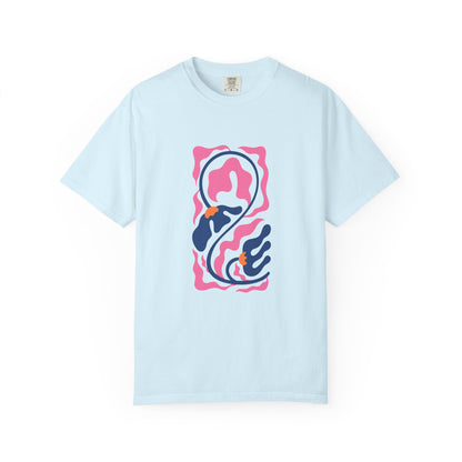 Pink Nautical Wave Graphic Garment-Dyed Women's T-Shirt