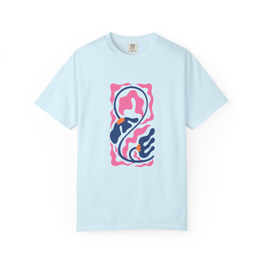 Pink Nautical Wave Graphic Garment-Dyed Women's T-Shirt